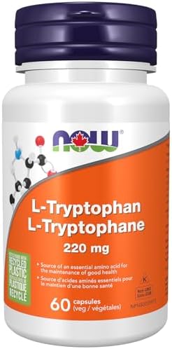 NOW Supplements, L-Tryptophan 220 mg, Encourages Positive Mood*, Supports Relaxation*, 60 Veg Capsules