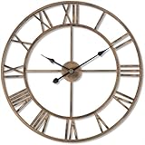 GUDEMAY 20 Inch Large Retro Wall Clock, Roman Numeral Rusty Style Round Metal Clock, Battery Operated, Silent Non-Ticking Decorative Clock for Living Room, Kitchen, Bedroom, Home, Loft - Gold