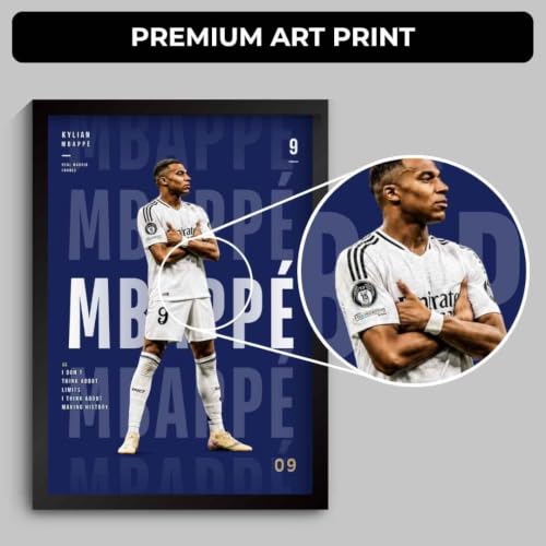 Image of Funk You Store Mbappe Poster Framed | Kylian Mbappe Lottin Wall Art Posters Framed | Real Madrid Edition Football Legend | Premium Sports Decor for Frace Football Fans | Motivational Wall Poster (F 255)