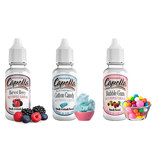 Capella Flavors Concentrated Multi Purpose Flavoring Drops Naturally and  Artificially Flavored Gluten-Free — Blue Raspberry Cotton Candy, Bubble Gum  and Harvest Berry — 3 x 13ml Bundle: TrueGether.com