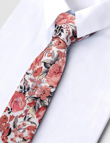 Image of Barry.Wang 100% Cotton Floral Ties for Men 63 inch Extra Long Necktie Clip