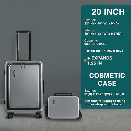 Image of Luggage Sets 3 Piece, 20 Inch Carry on Luggage and 24 Inch Suitcases with Wheels Spinner, Durable Hard Shell Suitcase Set, Expandable Travel Suitcase, Grey