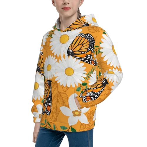White Floral and Butterflies Kid Hoodies Boys Sweatshirts Girls Pullover with Pocket2