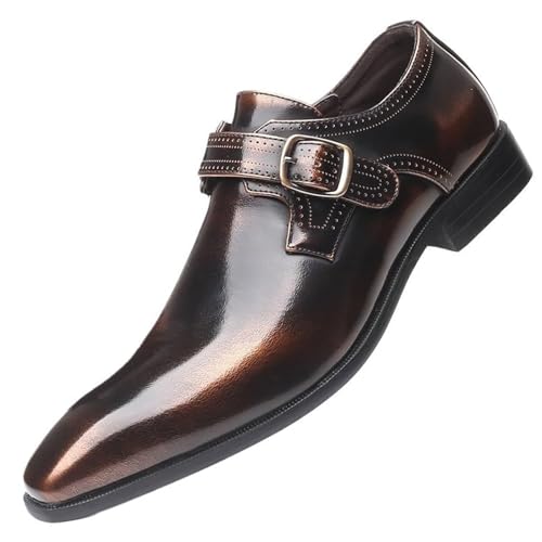 Comfort Walking Shoes for Male Strap Buckle Pointed Toe Formal Business Oxford Genuine Leather Casual Formal Shoes for Party Dating Prom