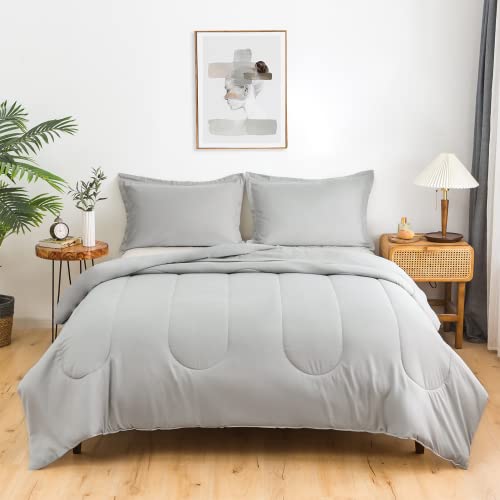 Keowin Comforter Set King 3Pc 100% Microfiber Quilted Bedding Super Soft, Breathable, Lightweight, Reversible Ab Design, Alternative For Men Women In Bedroom (Grey) #TOP3