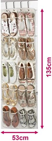 Brilliant Feet G0061 - Heavy Duty 20 Pocket Over Door Hanging Shoe Organiser for 10 Pairs of Shoes - Made from Robust Oxford Canvas-Type Material (600D) with Reinforced Clear PVC Pockets - 135 x 53 x 7cm - Storage Tidy Organizer - Beige