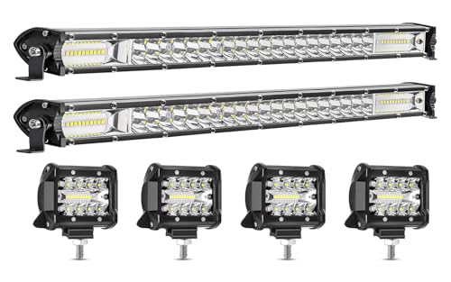 LikeSafe LED Light Bar Kit 2PCS 22 Inch 180W Double Row Flood and Spot Beam Light Bars, 4PCS 4 Inch 60W LED Cube Pods Off Road Driving Fog Tractor Work Lights for Trucks Utv ATV RV SUV Boat Snowplow