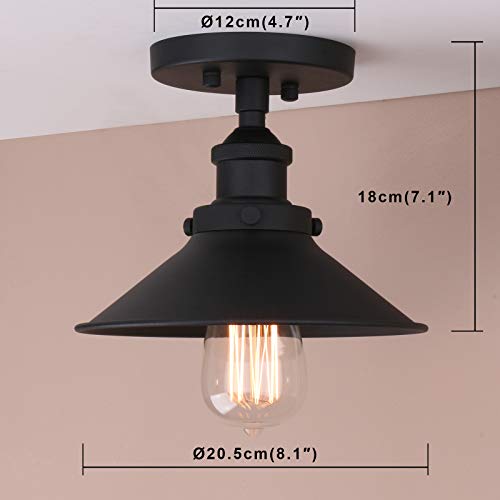 Pathson Vintage Ceiling Light With Metal Shade, Farmhouse Ceiling Lamp Fixtures For Hallway Loft Kitchen Bar, Matte Black Semi-Flush Mounted Lighting(Black) #TOP4