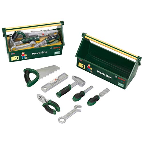 Theo Klein 8573 Tool Box I 7-Part Tool Kit I Strong Box with Practical Handle for Carrying I Dimensions: 30.25 cm x 14 cm x 17.25 cm I Toy for Children Aged 3 Years and up