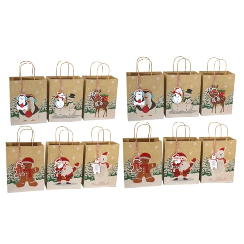 Paquet fourre-tout en papier kraft de Noël : lot de 24 sacs à fond carré 24x18x10 cm