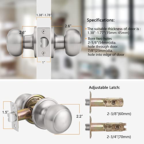 Probrico Interior Door Knobs for Hallway, Flat Ball Closet Door Knob Brushed Nickel Finish, 10Pack Passage Door Knobs Brushed Nickel Door Knob