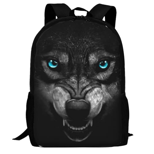 17 Inch Backpack for Hungry Wolf Lightweight Adjustable Animal Backpacks with Mesh Side Pockets for Travel Outdoor Sports