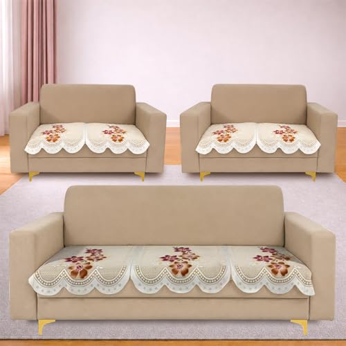 Image of Homerz Premium 'Surya Series' Sofa Cover | Stylish Sofa Protector | Net Fabric | Anti-Stain & Washable Slip Cover Exact Size Antislip (Exclusive Yellow, 7 (3+2+2) Seater, Only Seat Cover)