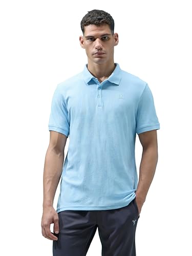 Image of TECHNOSPORT Men's Slim Fit Jacquard Textured Polo Sports T-Shirt with Cotflex, UPF50+ for Regular use