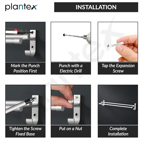 Image of Plantex Dual Wall Mounted Aluminium Towel Rod for Bathroom /Towel Hanger /24 inch Towel Holder /Bathroom Accessories - Pack of 1 (Silver)