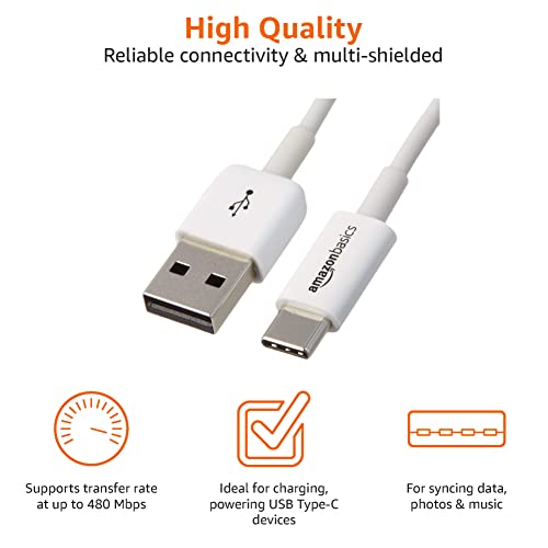 Image of AmazonBasics USB Type C to USB A 2.0 Male Fast Charging Cable for Laptop - 3 feet (0.9 Meters), White