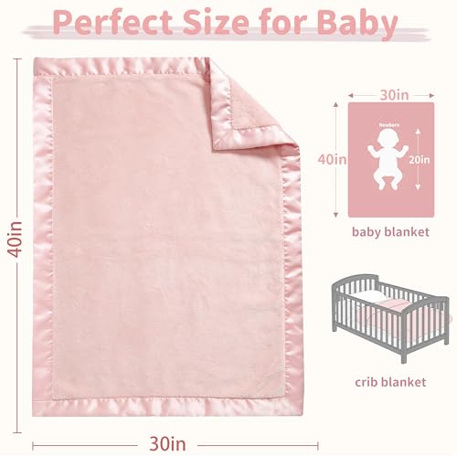 Image of Pro Goleem Baby Blankets for Girls with 2 Inch Satin Trim, Super Soft Plush Receiving Blanket for Infant Toddler Newborn, Fleece Cozy 30x40 Inch Crib & Stroller Blanket (Pink)