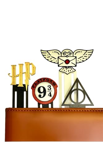 Image of Pack of 4 | Wizarding World Bookmarks | Hogwart Theme Collection with Owl Post, Lightning, Platform 9, Deathly Hallows Designs | Ecofriendly Bioplastic (HP Wizard Theme)