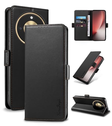 Yunubeyii Cover Libro per Xiaomi Honor Magic 8 Lite - [Blocco RFID] Luxury PU Leather Portafoglio Card Holder Magnetic Phone Custodia con Kickstand, Cover Protettiva Antiurto, Nero