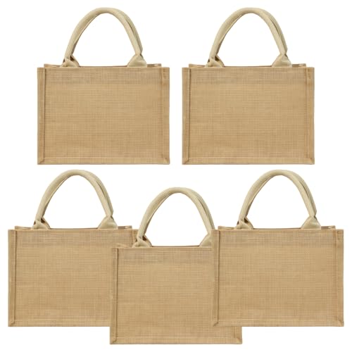 Sac fourre-tout en toile de jute naturelle (lot de 5) avec poignées confortables