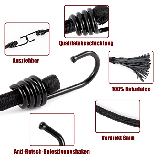TaoTazon Spanngummi mit Haken 30 cm, Expander mit Haken 5 Stück, Extra Stark Spanngurte mit Haken, Vielseitiger Gepäckspanner mit Haken für LKW, Campingausrüstung, Tarps & Werkzeuge