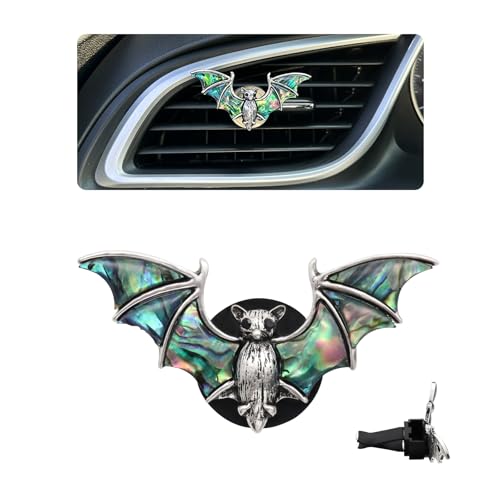 ORIESSE Bat Air Vent Clip Car Air Freshener Outlet Clips Natural Abalone Shell Seashell Color Vampire Bat Car Accessories Gothic Car Decor Refillable Car Diffuser Clips (Small Bat)