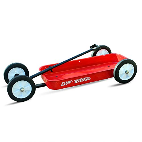 Low Rider Slammed Wagon - Adjustable Handle Extender - Lowered Red Steel Wagon Fun for Car Shows or Home (Bare Wagon)