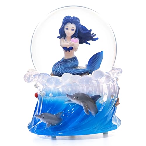 Musical Mermaid Snow Globe, “You Are My Sunshine”, Auto Swirling Glitter & Warm Light, Ocean Wave Waterball with Dolphins, 6 Inch Collectible Keepsake Gift for Girls, Bedroom/Nursery Décor
