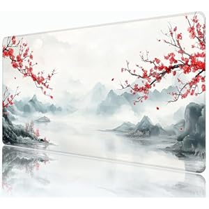 Watercolor Cherry Blossom Mouse Pad,XXL 35.4″x15.7″ Big Gaming Mousepad,Japanese Sakura Large Extended Mouse Mat,Non-Slip Rubber Base Waterproof with Stitched Edges for Gaming Office Home