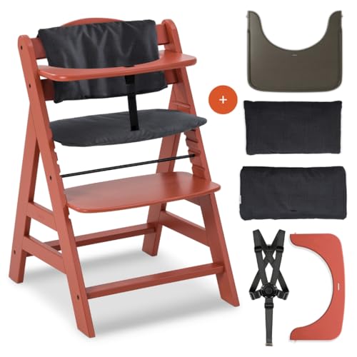 hauck Hochstuhl Alpha+ inkl. Tablett & Sitzpolster - Mitwachsender Babystuhl aus Holz, Kinderhochstuhl ab 6 Monate, verstellbar - Cork