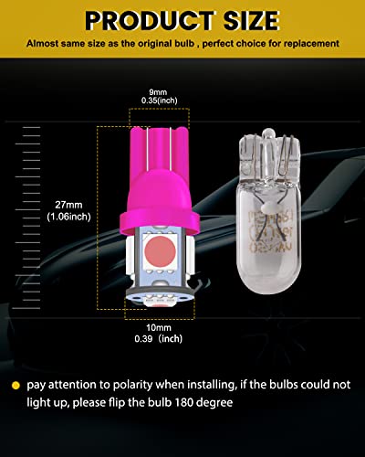 Everbright T10 194 Led Bulb 168 W5W 2825 Led Bulb For Car Interior Lights Dome Map Trunk Light License Plate Light Lamp 5050 5Smd Dc 12V,Pink (Pack Of 20) #TOP3