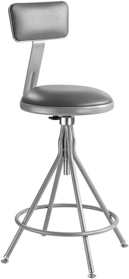 Pemberly Row 24-30 in Height Adjustable Steel and Vinyl Padded Stool, Heavy Duty Gray Swivel Seat with Backrest, 16 x 16 in Dimensions, 300 lb Weight Capacity, Modern Lab or Classroom Use