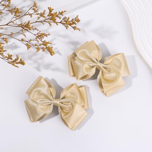 CN 4.5 Inch Gold Glitter Hair Bows for Girls Alligator Clips Sparkly Satin Hair Accessories for Kids Toddler Women on Birthday Wedding Christmas and Party