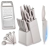 HaWare Knife Set, 21 Pieces Stainless Steel Kitchen Knife Block Set, Khaki Chef Knife Sets with Measuring Spoon & Slicer for Home, 6 Steak Kinves, Sharp Blade & Light Weight Cutlery, Ergonomic Handle