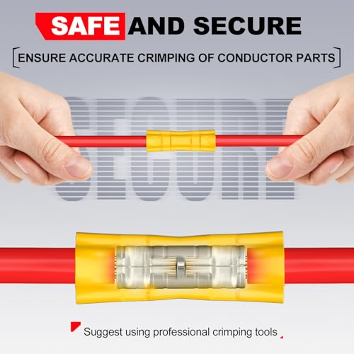 AIRIC 16-14 Gauge Butt Splice Connectors, 100pcs Vinyl Insulated PVC Butt Splice Wire Cable Crimp Connectors Terminals Blue