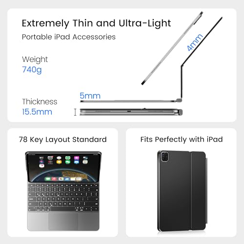 doqo Keyboard Case for iPad Pro 13 inch (M5 2025/M4 2024) Magic Style Magnetic Keyboard Case with Multi-Touch Trackpad Slim 7colors Backlit Aluminum Alloy Black by doqo - Image 5