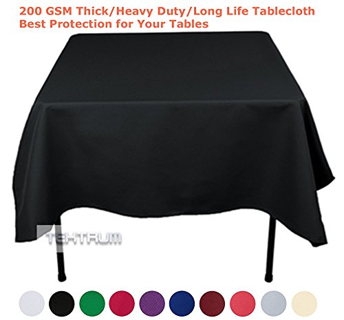Tektrum 70 X 70 Inch 70"X70" Square Polyester Tablecloth - Thick/Heavy Duty/Durable Fabric (Black) #TOP5