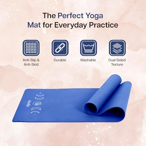 Image of WiseLife Grande XL 6 MM TPE Yoga Mat for Men & Women | Extra Thick, Long & Wide Premium Exercise Mat with Yoga Strap | Anti-Slip & Anti-Tear Ideal for Yoga, Pilates, Home Workouts & Gym Use (Navy Blue)