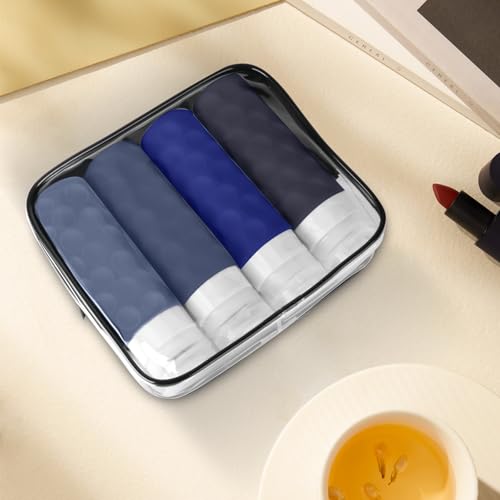 Image of Silevoler Travel Bottles for Toiletries, 4pcs Tsa Approved 3oz Travel Size Containers, BPA Free Leak Proof Premium Silicone Bottles, Refillable Liquid Squeezable Accessories W /Toiletry Bag (Blue)