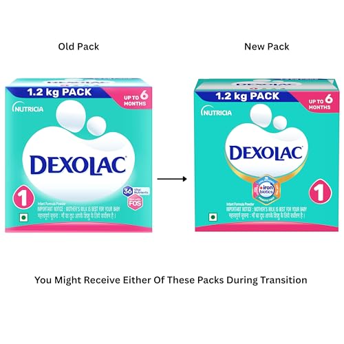 Dexolac Infant Formula Milk Powder for Babies - Stage 1 (Upto 6 Months) - with FOS and 36 Vital Nutrients - 1.2 Kg Large Pack