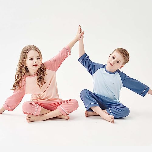 Kids Boy Girls Color Block 𝗣ajama 𝗣js Cotton Clothes Set Fall 𝐒leepwear 2PC Matching 𝗣j 𝗣ajamas Tracksuit Outfit3