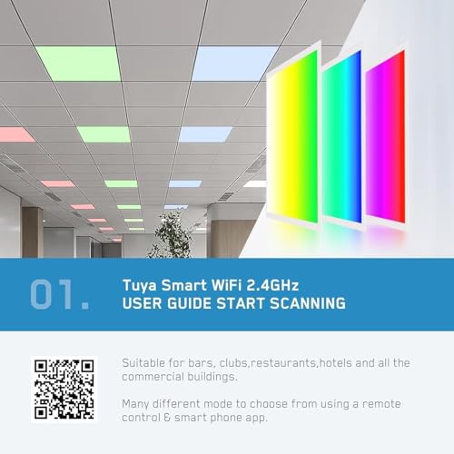 4 Pack 2X4 FT LED RGBW 5000K Multicolor Flat Panel, Light Remote & App Controlled 60W 6600lm Color Changing LED Panel Light Smart Wi-Fi Drop Ceiling Light with Alexa/Google Assistant - Image 3