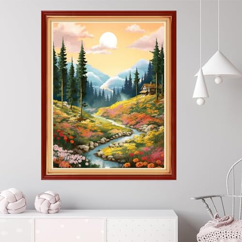 Image of Dooxvey Cross Stitch Kit for Adults Beginners - Stamped Needlepoint Embroidery Kit, 11CT Pattern, Sunrise Forest Theme, 16x20 Inch