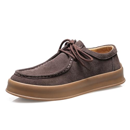 Chaussures Oxford homme en daim marron à bout mocassin et semelle plateforme