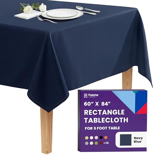 Image of Gee Di Moda Rectangle Tablecloth - 60 x 84 Inch Navy Blue Table Cloth for 5 Foot Rectangle Tables - Heavy Duty Washable Fabric - for Holiday Party, Dinner, Weddings, Baby Shower & Events