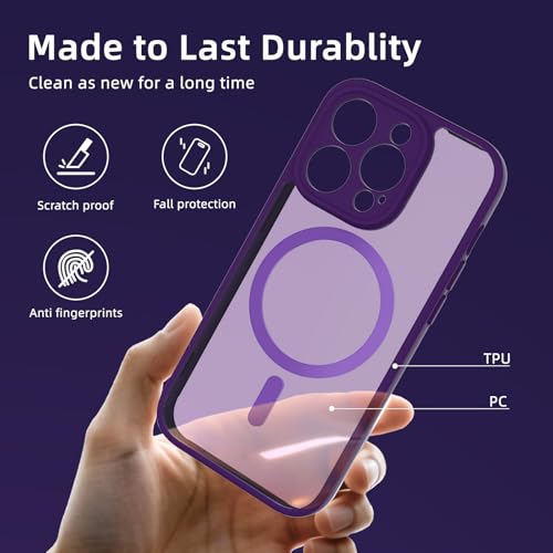 K TOMOTO Magnetic Case Compatible with iPhone 15 Pro Translucent Matte Phone Case with Camera Lens Guard, Rugged Protective Cover 6.1-Inch, Purple — view 4