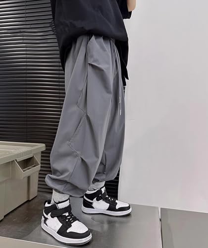 Boys Baggy Cargo Pants Casual Loose Fit Parachute Pant Fashion Harem Joggers Sweatpants with Pockets 6-7 Years 17 Grey3