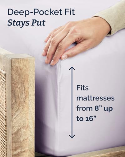 Image of Twin XL 4 Piece Sheet Set - College Dorm Room Essentials - Light Lavender | Ultra Soft Dorm Bedding Set, 8 inch to 16 inch Inch Deep Pockets, 1 Flat & 1 Fitted Sheet & 2 Pillowcases, Wrinkle & Fade Free