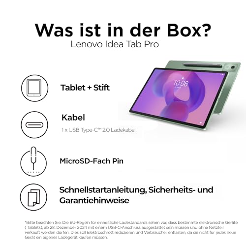 Lenovo Idea Tab Pro Tablet | 12.7 3K Display | MediaTek Dimensity 8300 | 8GB RAM | 256GB UFS 4.0 Speicher | Android | Seafoam grün | inkl. Lenovo Tab Pen Plus