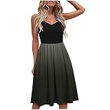 Sommerkleid Damen Ärmellos Midikleid Freizeitkleid Sexy V-Ausschnitt Trägerkleid Elegantes Abendkleid Cocktailkleid Knielang Prom Dress Hohe Taille Partykleid A Linie Strandkleid für Urlaub